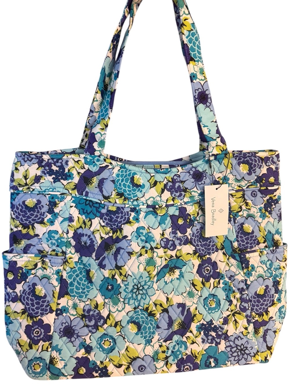 NWT Vera Bradley Pleated Tote Blueberry Blooms Quilted Floral Shoulder Bag